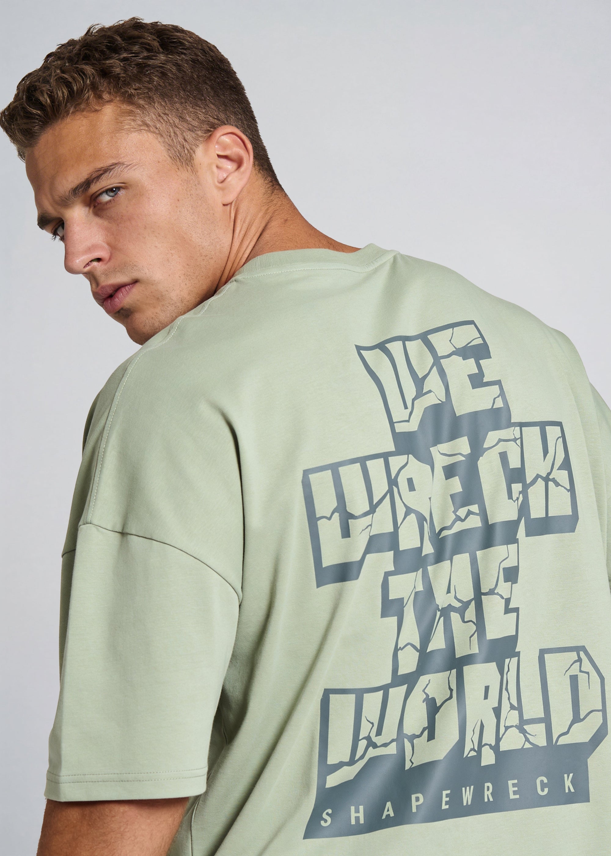 DUSTY SAGE Tshirt WRECK THE WORLD OVERSIZED TEE